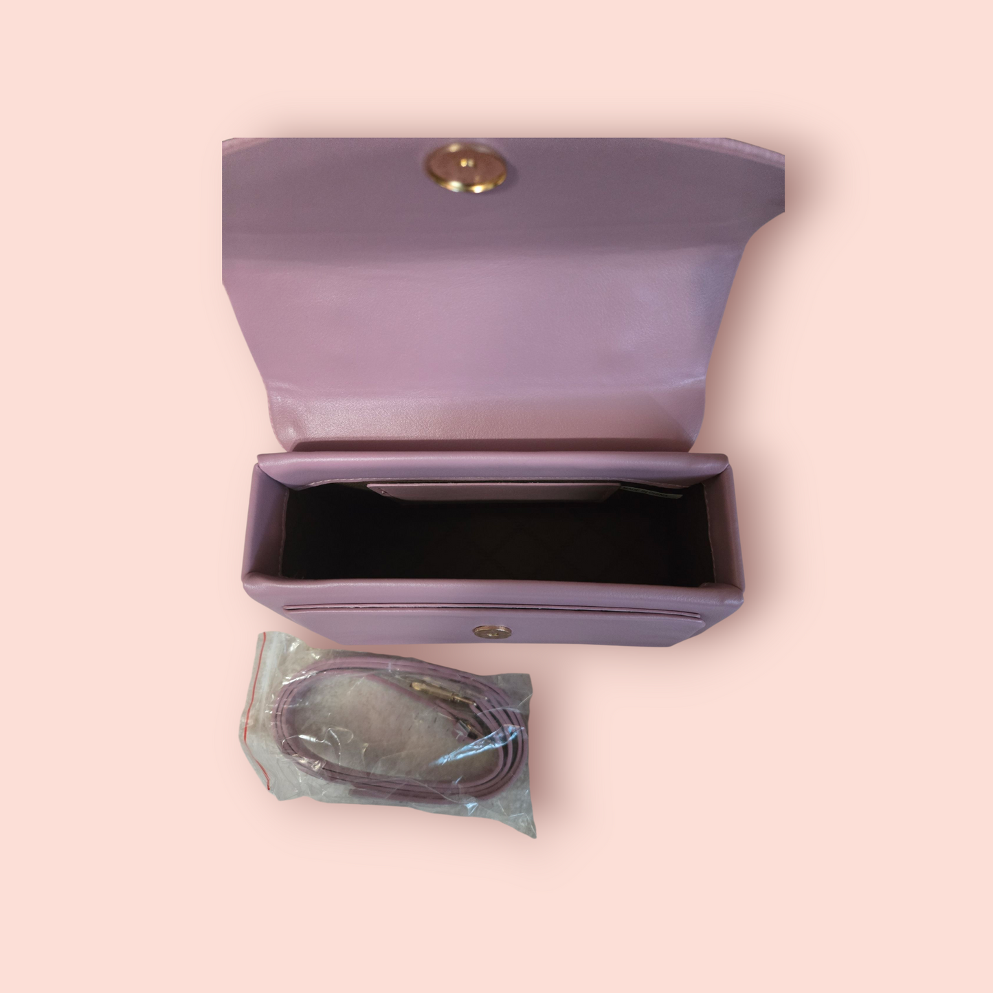 Light Pink Vegan Leather Handbag With Wallet