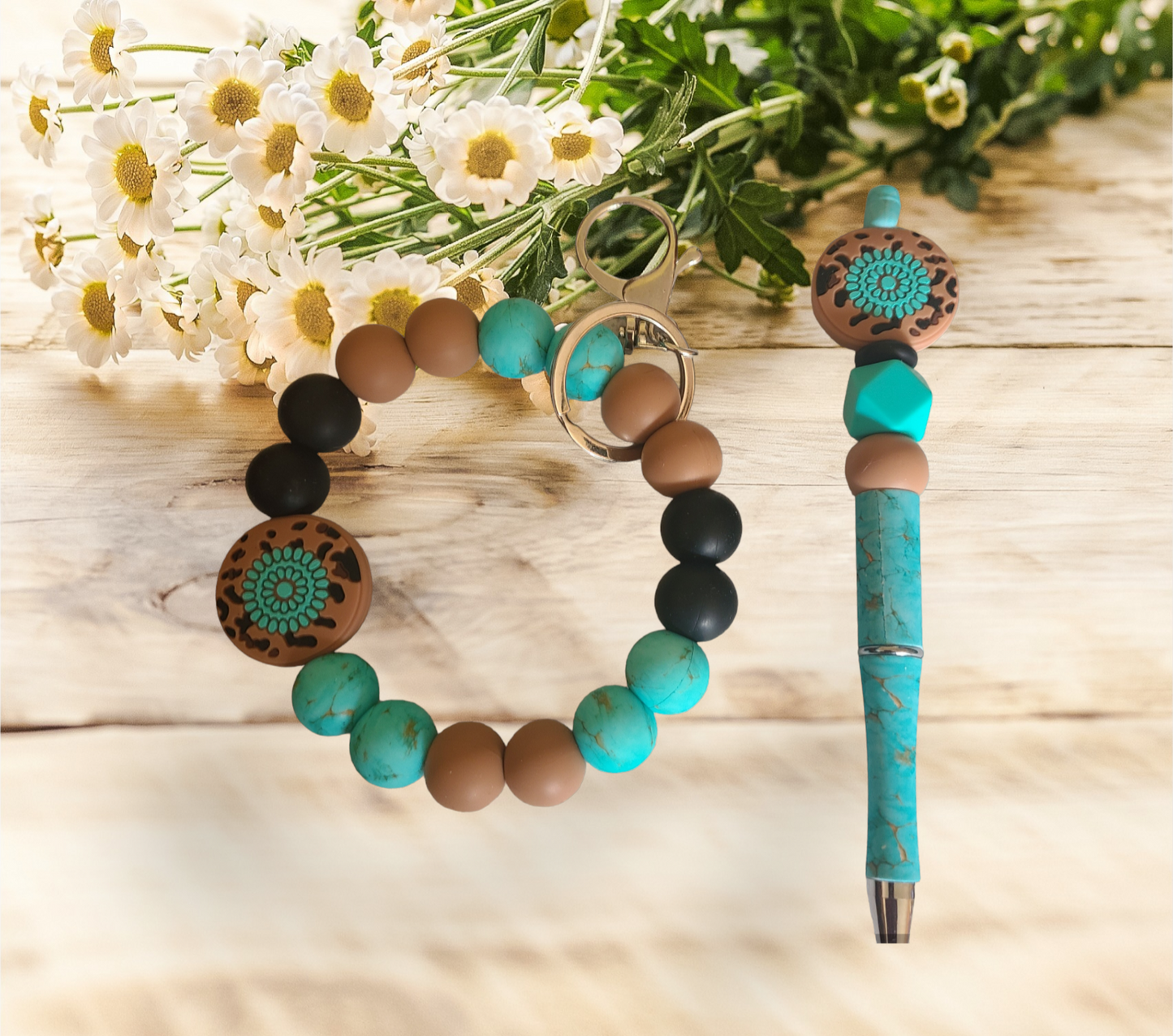 Teal Mix Wristlet Keychain Pen Set - Pretty Things Created