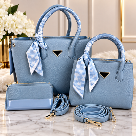 Light Blue Vegan Leather 3Pcs Set