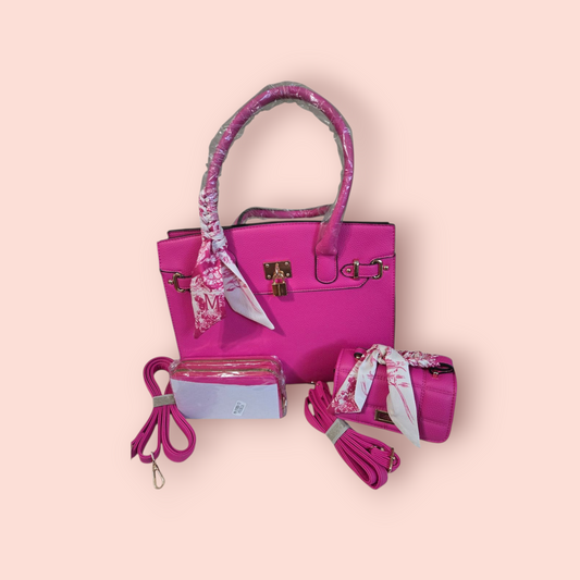 Hot Pink Vegan Leather 3 Pcs Set
