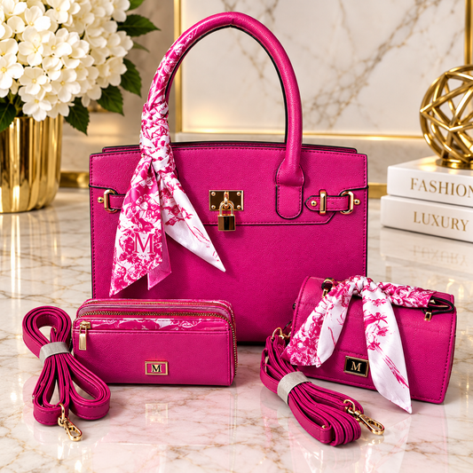 Hot Pink Vegan Leather 3 Pcs Set