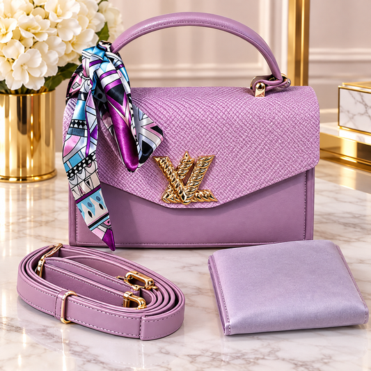 Light Pink Vegan Leather Handbag With Wallet